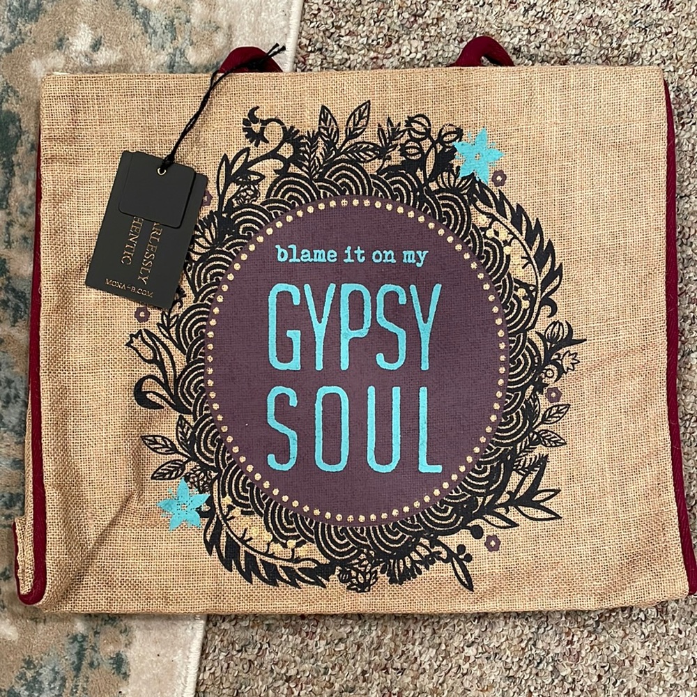 Mona B “Blame It On My Gypsy Soul” Burlap Tote Bag - NWT